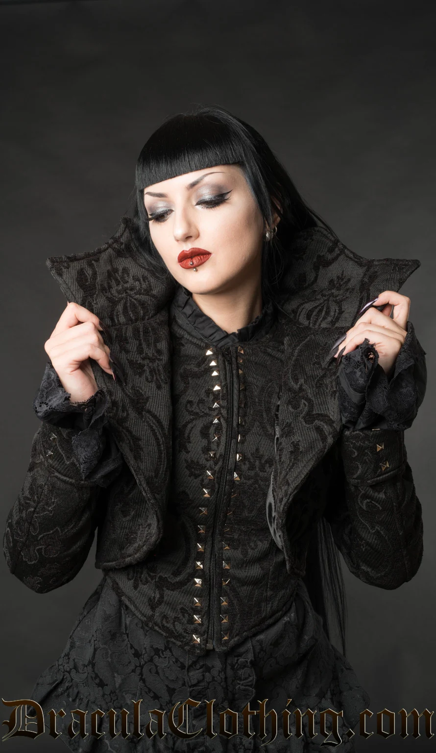 Black Brocade Evil Queen Jacket - Image 3