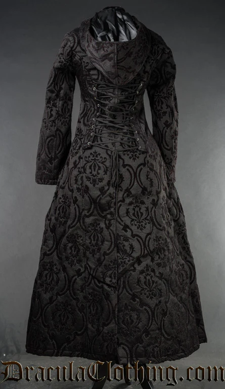 Black Brocade Hooded Coat - Image 4