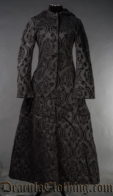 Black Brocade Hooded Coat - Image 5