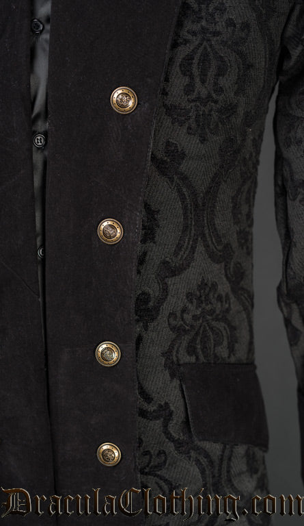Black Brocade Long Pirate Coat - Image 3