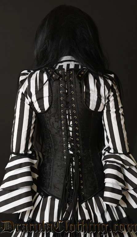 Black Brocade Shoulder Clasp Corset - Image 3