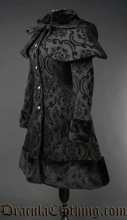 Black Brocade Thick Winter Coat - Image 3