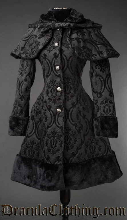 Black Brocade Thick Winter Coat - Image 4