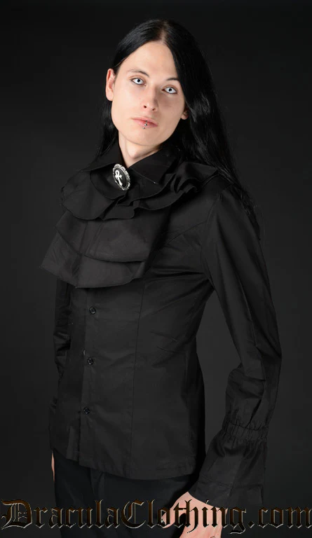 Black Cotton Ruffle Shirt - Image 4