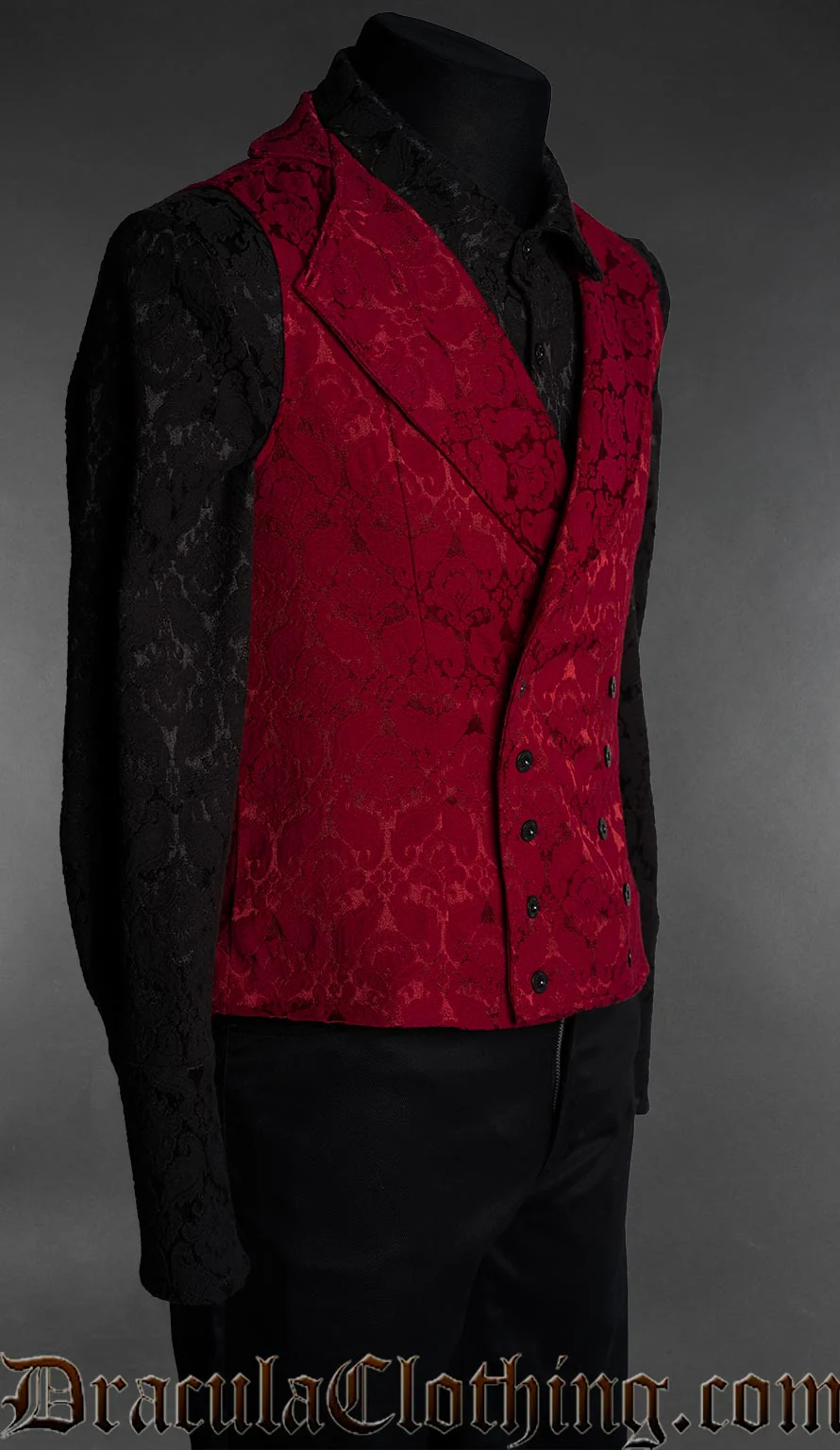 Red Brocade Double Buttoned Vest - Image 3