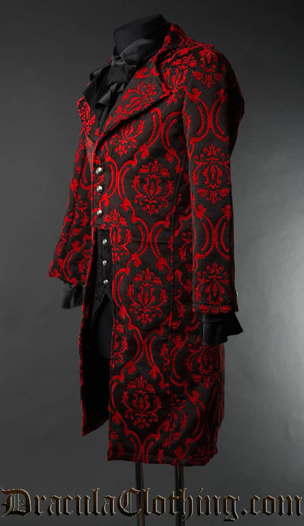 Red Brocade Elegant Tailcoat - Image 3