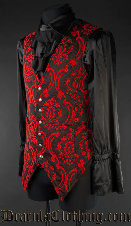 Red Brocade Long Vest - Image 3