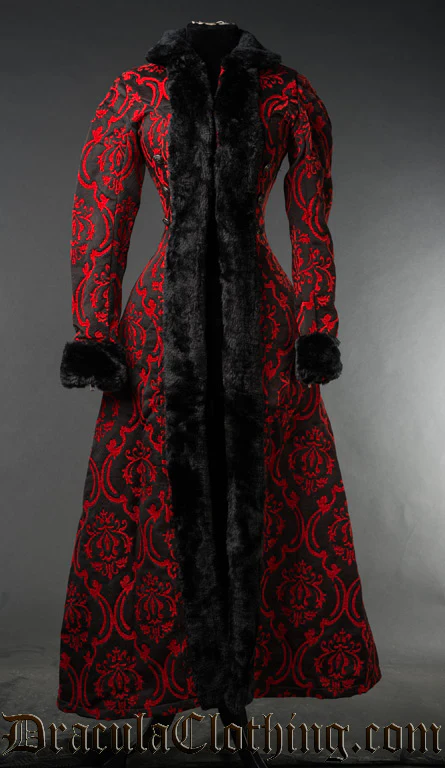Red Brocade Shieldmaiden Coat - Image 3