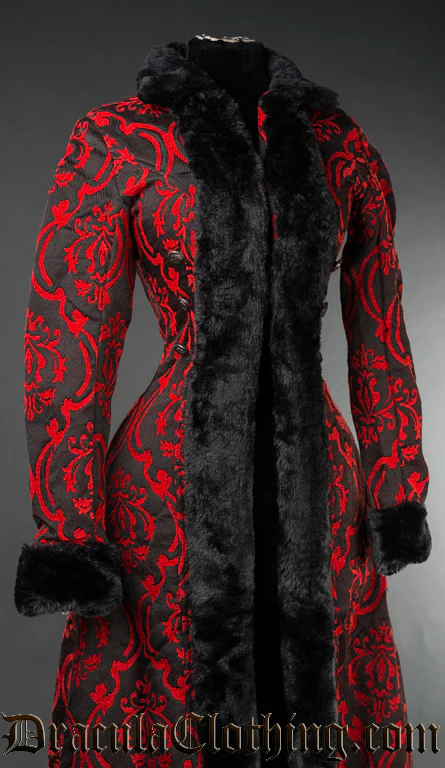 Red Brocade Shieldmaiden Coat - Image 4